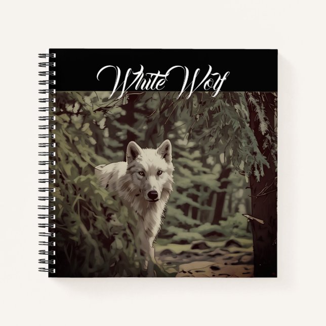 White Wolf Spirit Animal Personal Black Journal (Devant)