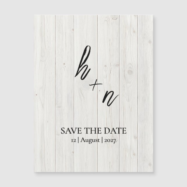 White Wood Save the Date Minimalistic Initials (Devant)