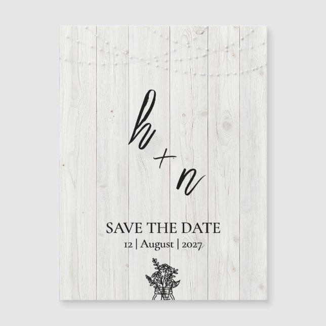 White Wood Save the Date Minimalistic Initials (Devant)