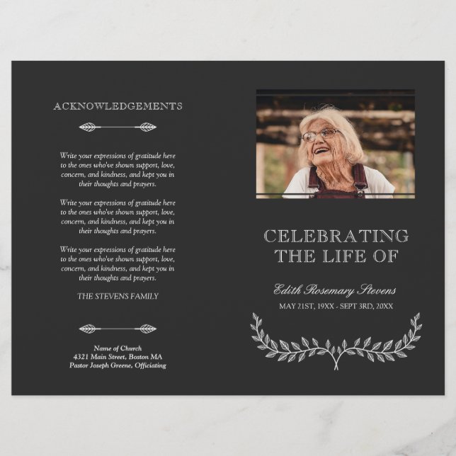 White Wreath Celebration of Life Funeral Program (Devant)