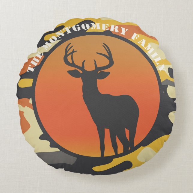 Whitetail Deer et Camo Round Coussin (Devant)