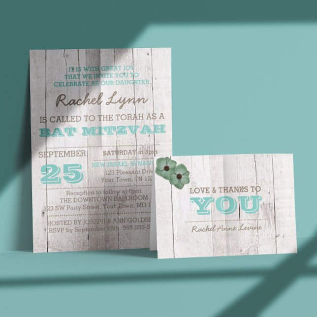 Whitewash Invitation Bat mitzvah Turquoise (Créateur téléchargé)