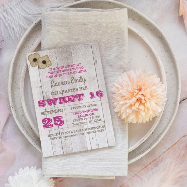 Whitewash Plum Sweet sixteen Invitation Anniversai (Créateur téléchargé)