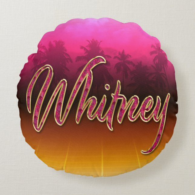 Whitney prénom nom coussin rose doré (Devant)