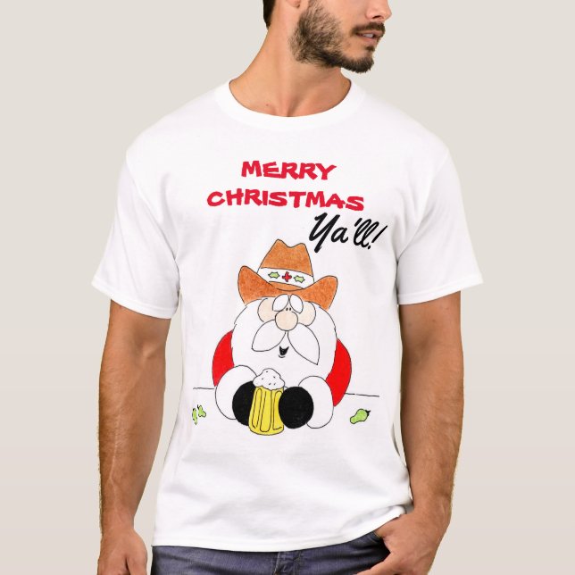WhitTexas Père Noël Joyeux Noël Ya'll Mens T-Shirt (Devant)