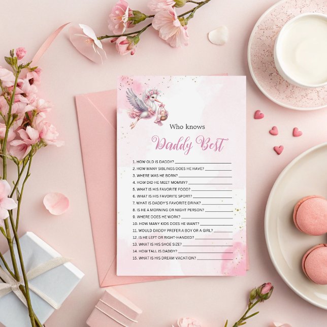 Who Knows Daddy Best? Pink Stork Girl Baby Shower  (Créateur téléchargé)