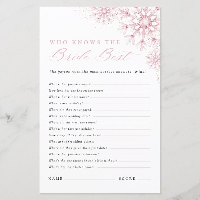 Who Knows the Bride Best Pink Snow in Love Game (Devant)