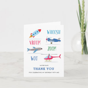 Whoosh Vroom Woo carte de remerciements d'annivers