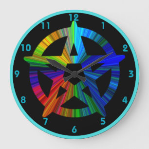 wicca pentagram métallique look sur horloge noire