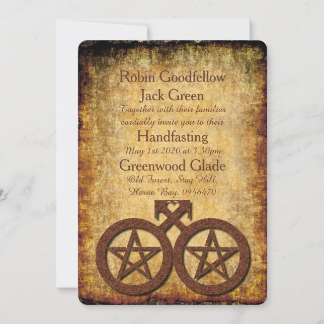 Wiccan Rustic Gay Handfasting Invitation Pentacles (Devant)