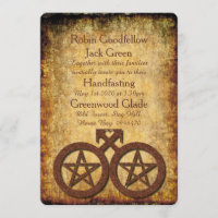 Wiccan Rustic Gay Handfasting Invitation Pentacles
