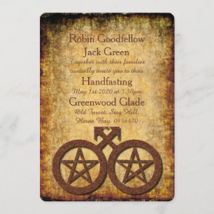 Wiccan Rustic Gay Handfasting Invitation Pentacles