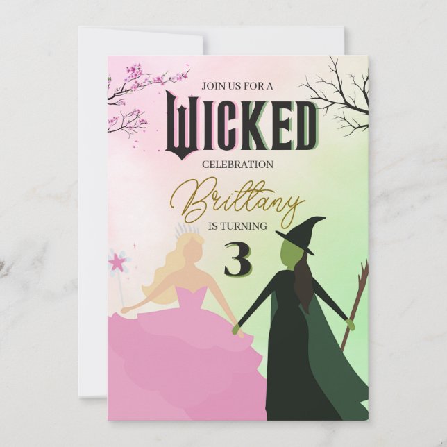 Wicked Birthday Invitation Elphaba and Galinda (Devant)
