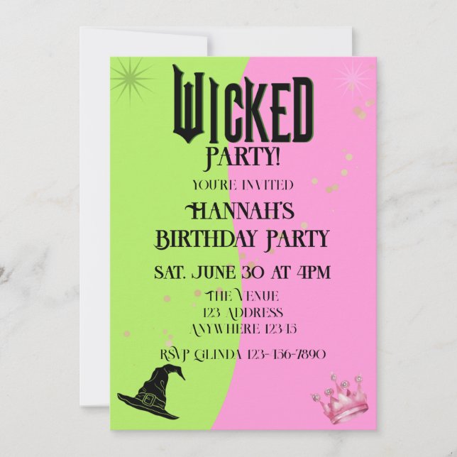 Wicked Pink Green Birthday Invitation (Devant)