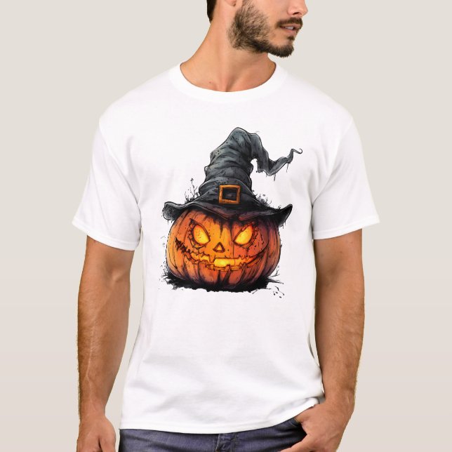 Wicked Pumpkin Witch Hat Halloween T-Shirt (Devant)