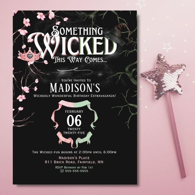 Wicked Theme Anniversaire Invitation (Enchanting Wicked-themed birthday invite with a magical, moody, and spellbinding design.)