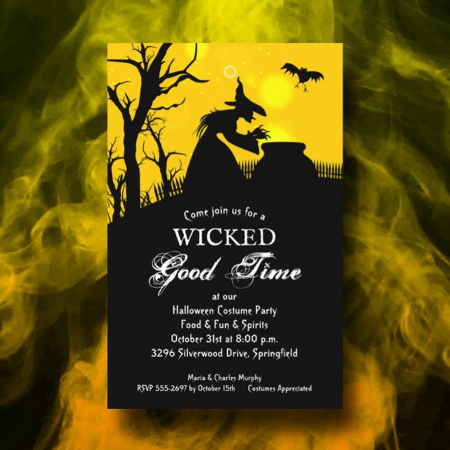 Wicked Witch Silhouette Budget Halloween Invitatio (Wicked witch silhouette Halloween party invitations on BUDGET value 110 lb. paper)
