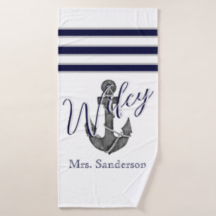 Wifey Nautical White et Navy Blue Ancre Beach
