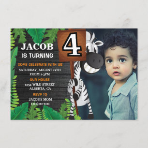 Wild 4 Safari Photo personnalisée Invitation Anniv