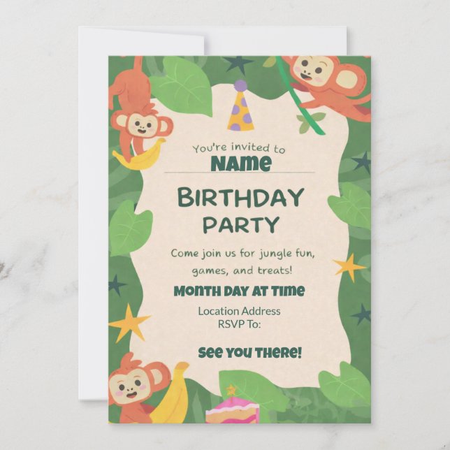 Wild About Monkeys Birthday Invitations (Devant)