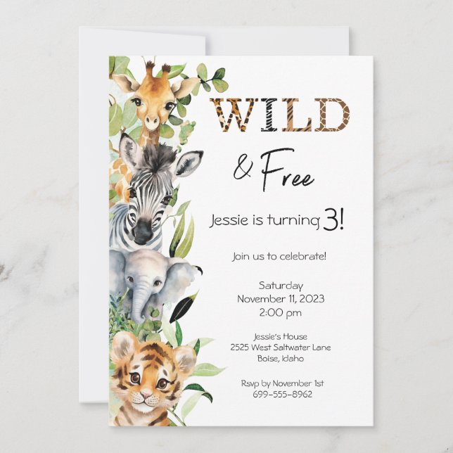 Wild and Free 3e anniversaire de fête Invitation (Devant)