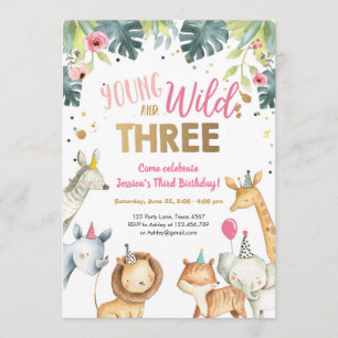 Wild and Three Safari Animaux Invitation Anniversa