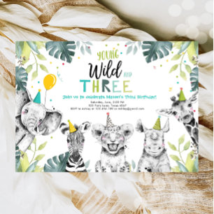 Wild and Three Safari Animaux Invitation Anniversa