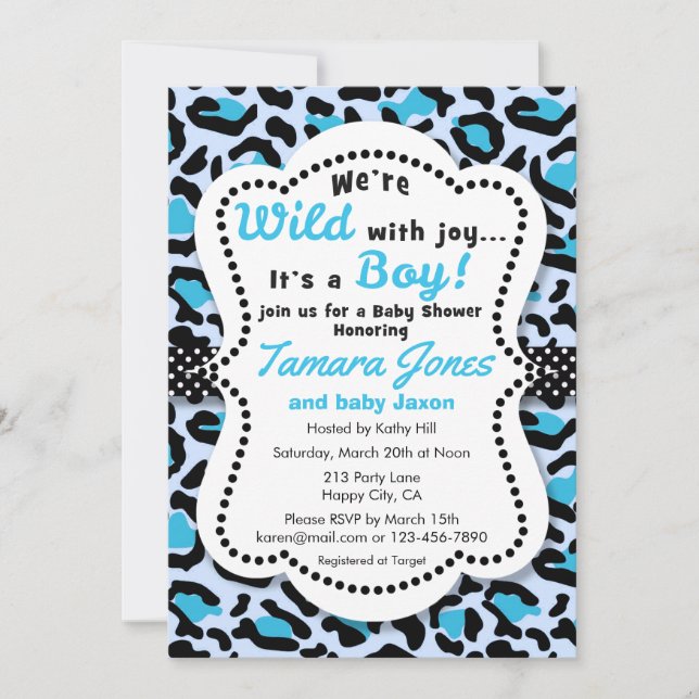 Wild avec Joy Blue Boy Baby shower Invitation (Devant)