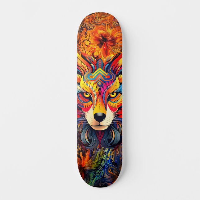 Wild Boho Fox Art Abstrait Skateboard Deck (Recto)