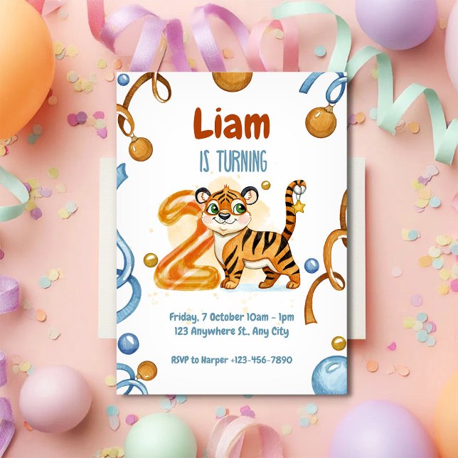 Wild & Cute Tiger 2nd Birthday Invitation (Créateur téléchargé)