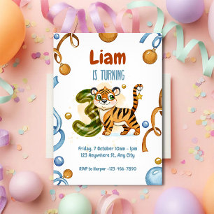Wild & Cute Tiger 3e Invitation anniversaire
