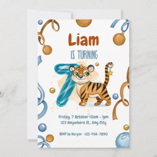 Wild & Cute Tiger 7e Invitation anniversaire