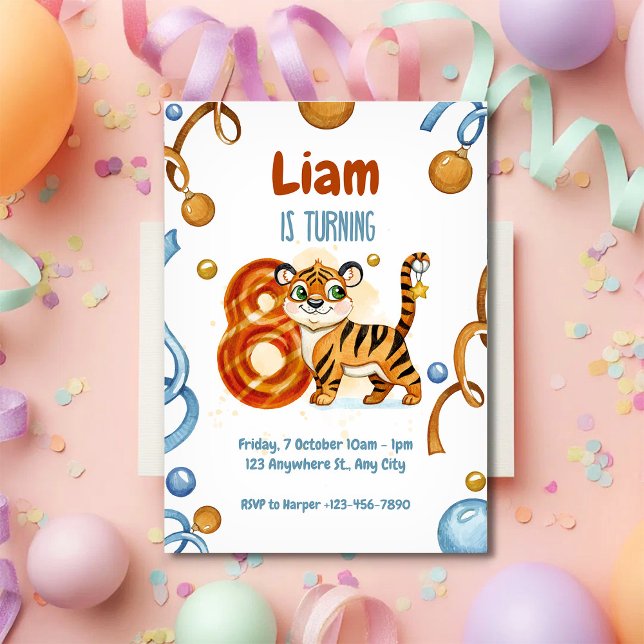 Wild & Cute Tiger 8e Invitation anniversaire (Créateur téléchargé)