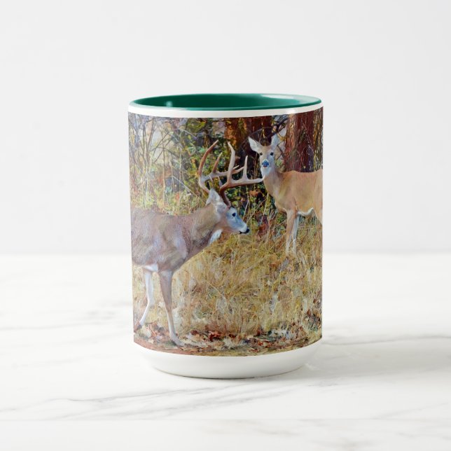Wild Deer Couple Buck and Doe Art Mug Cup (Centre)