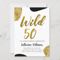 Wild Fifty Gold Animal Motif Party Invitation