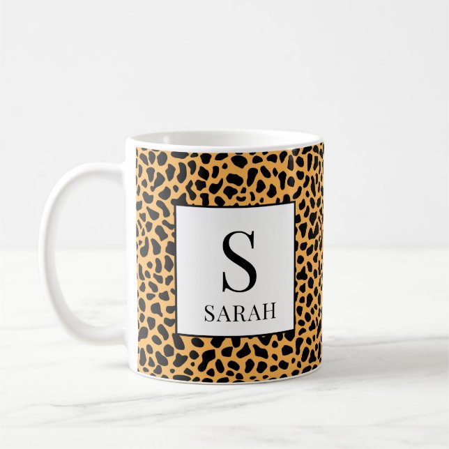 Wild Leopard Print Initial Custom Name Mug (Gauche)