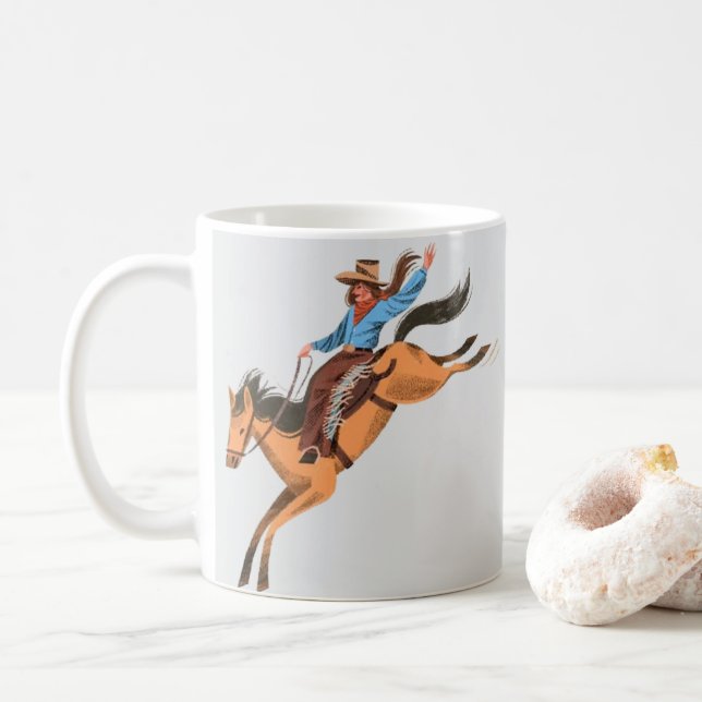 Wild Morning Ride – Whimsical Cowboy Coffee Mug (Avec donut)