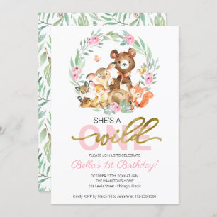 Wild One 1st Birthday Invitation Animaux des bois