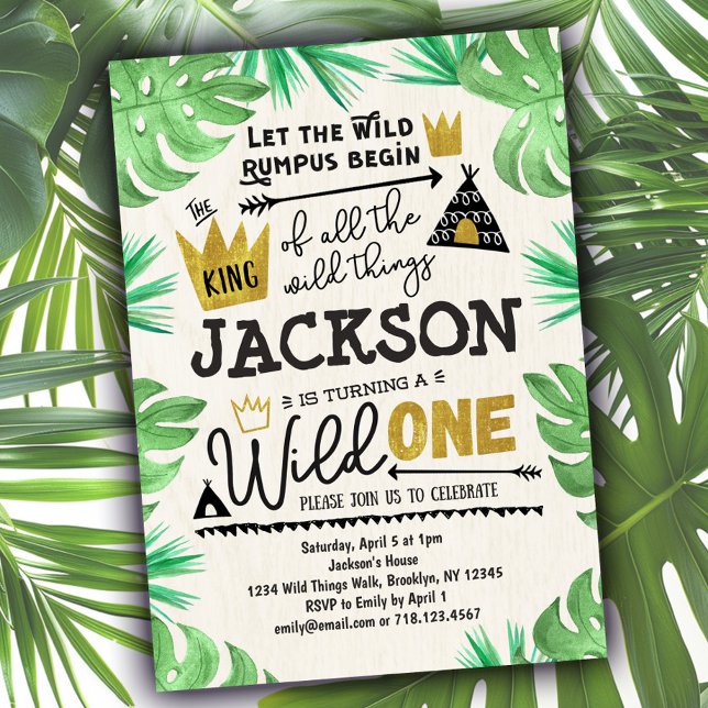 Wild ONE 1st Birthday Invitation Garçon Wild Thing (Créateur téléchargé)
