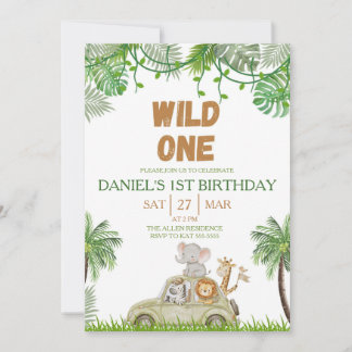 Wild One 1st Birthday Safari Jungle Invitation