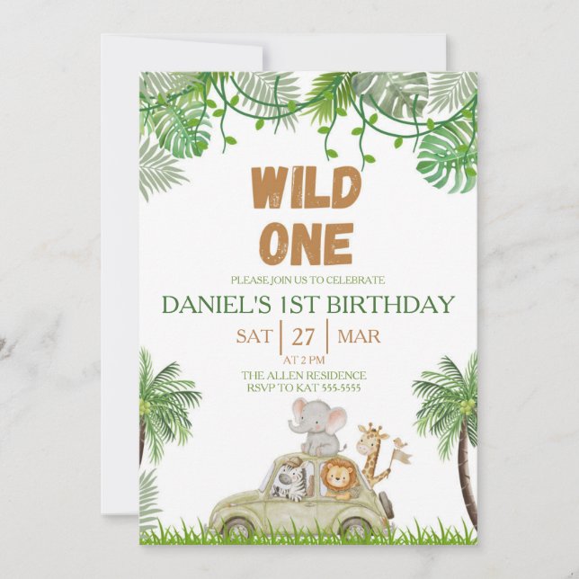 Wild One 1st Birthday Safari Jungle Invitation (Devant)
