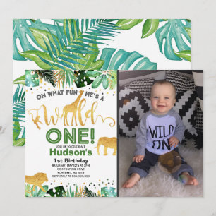 Wild One Anniversaire Invitation Jungle Animaux Pa