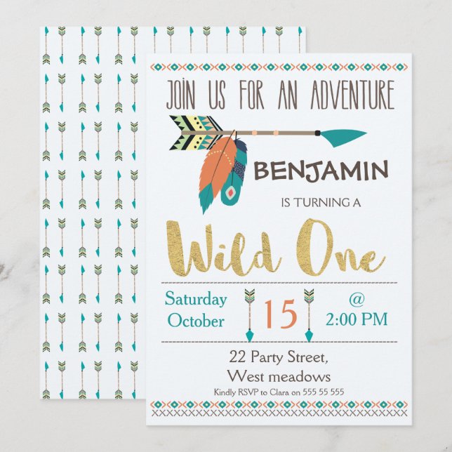 Wild One Arrow 1er Anniversaire Invitation pour ga (Devant / Derrière)