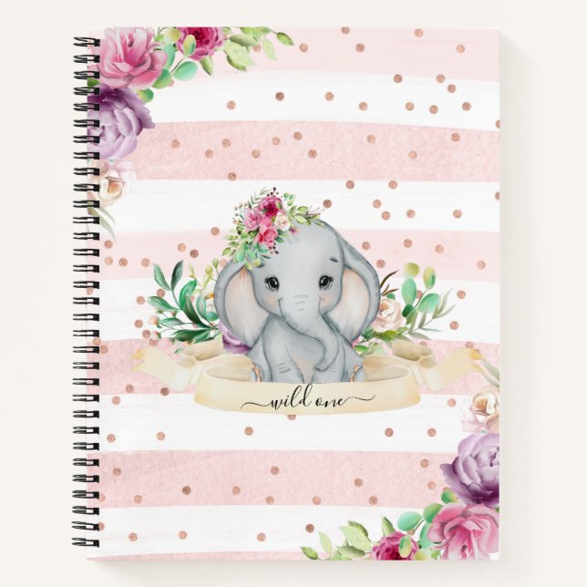 Wild One - Baby Elephant and Flowers Carnet (Devant)