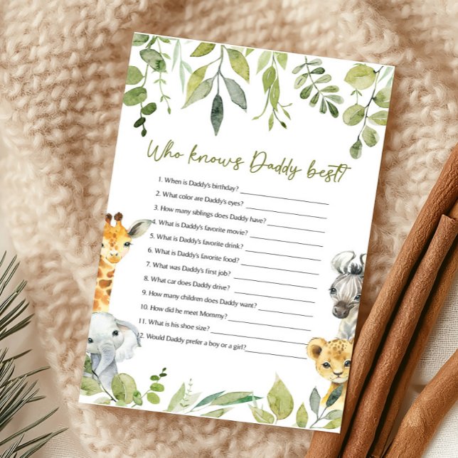 Wild One Baby shower Qui connaît Daddy Best Game (Wild One Safari Baby Shower Game)