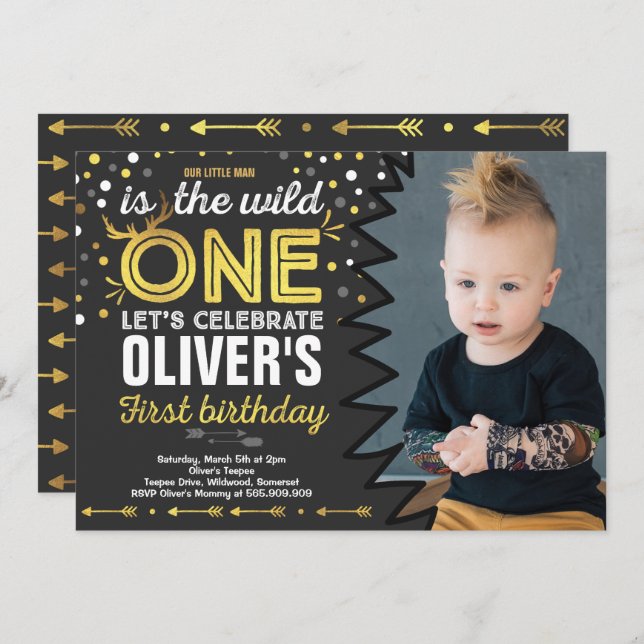 Wild One Birthday Invitation Modern Wild One Party (Devant / Derrière)