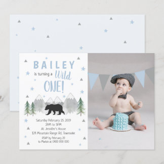 Wild One Boy 1er Birthday Photo Invitation