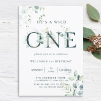 Wild One Boy Botanical First Birthday Invitation