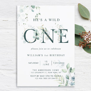 Wild One Boy Botanical First Birthday Invitation