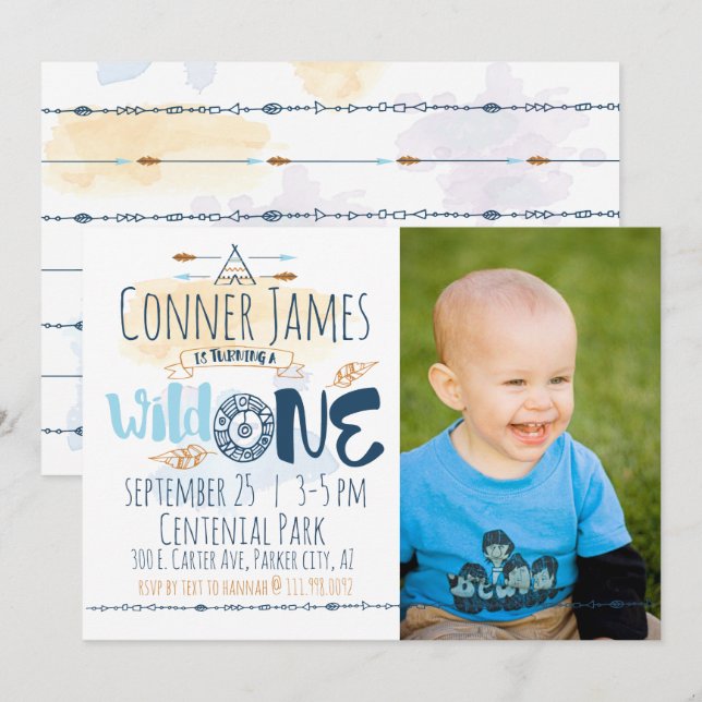 Wild One Boy First Birthday Invitation (Devant / Derrière)